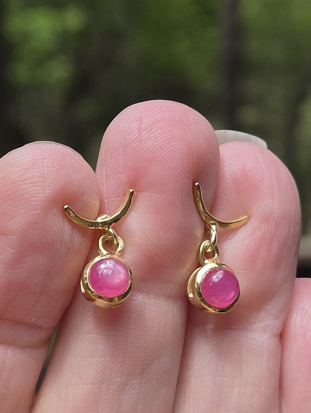 Star Ruby Pink Drop Sterling & Gold Studs - Picture 6 of 9